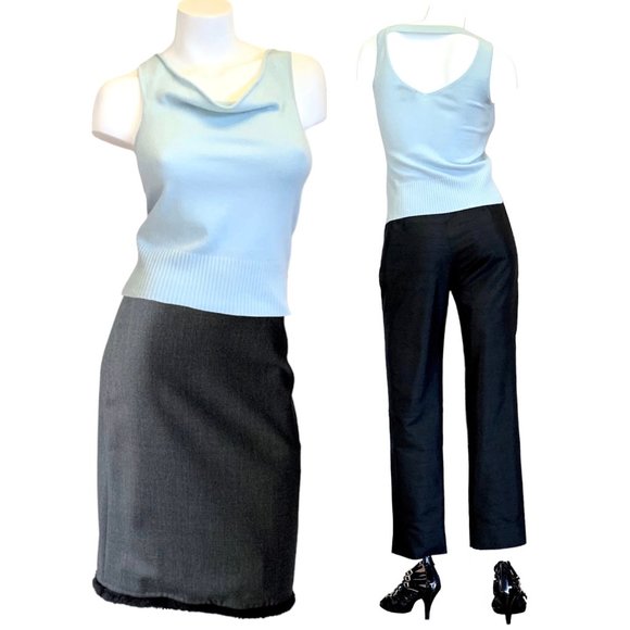 Bebe aqua sleeveless cowl-neck cashmere w/ribbed knit hem sweater - M - Picture 1 of 6